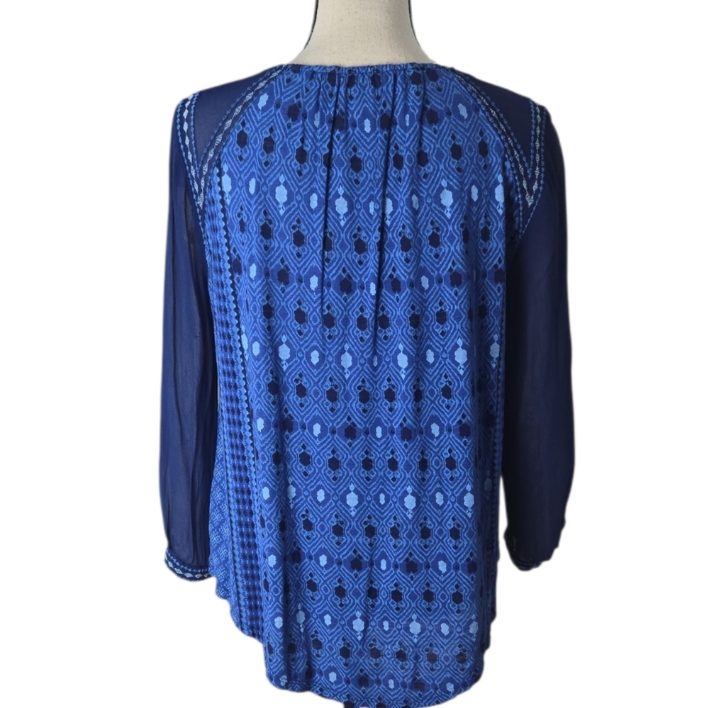 Lucky Brand Blue Embroidered Boho High Low Top Medium - Picture 5 of 7